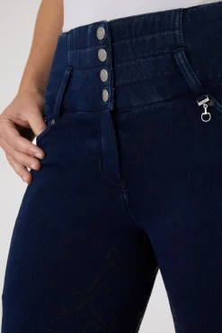 Horze Kacy helforsterket denim thermo ridebukse, dame