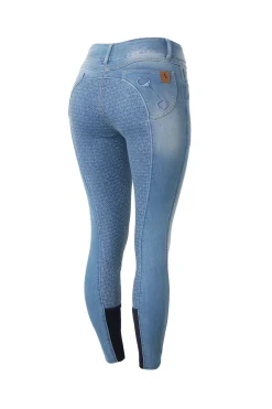 Horze Kaia denim-ridebukser, høyt liv og helforsterket med silikon, dame