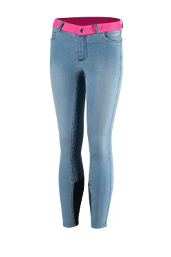 Horze Poppy denim-ridebukser, helforsterket med silikon