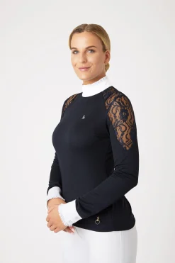 Horze Sylvie langermet stevneskjorte med blonder, dame
